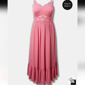 Torrid Pink Lace Trim Maxi Dress